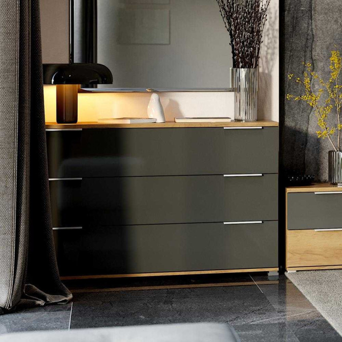 Комод 3Ящ Луна / Luna Дуб Крафт – Мат Лава MiroMark LN-63-LV
