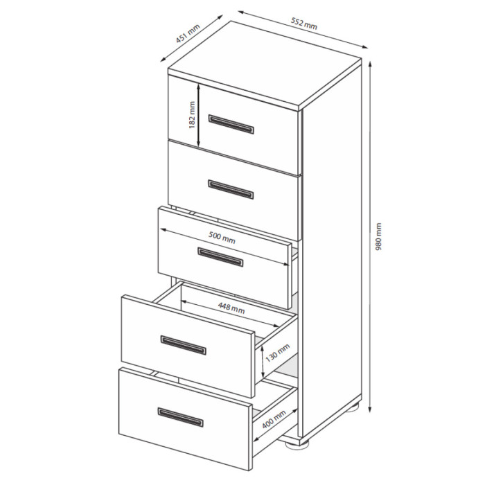 Комод 5Ящ Белла / Bella Глянець білий MiroMark BL-65-WB