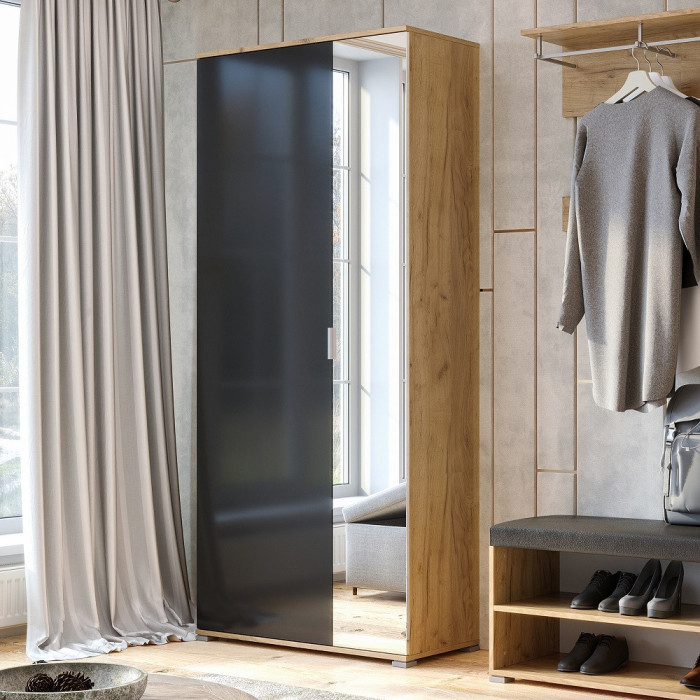 Шафа 2Дв із дзеркалом Луна / Luna Мат Лава - Дуб Крафт MiroMark LN-112-LV