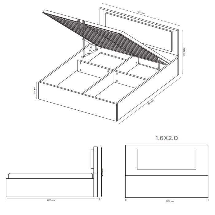 Ліжко з підйомним механізмом 1,6х2,0 Енні / Annie Глянець Чорний MiroMark EN-46-BL