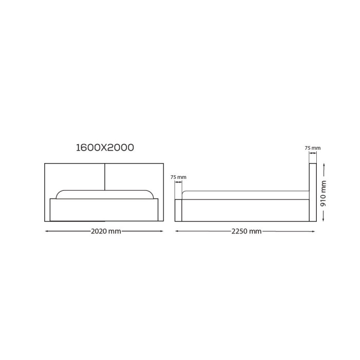 Ліжко М'яка оббивка 1,6x2,0 Дуо / Duo MiroMark SF-36-DU